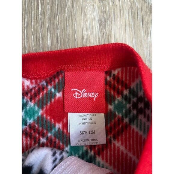DISNEY Mickey Mouse Baby Plaid One-Piece Footed Zip Pajamas 12 M - Picture 3 of 3